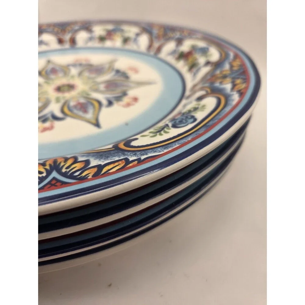 Set of 4 Euro Ceramica Zanzibar 11” Round Dinner Plates Floral Roses Ceramic